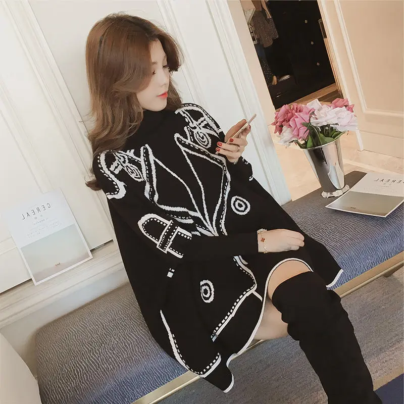 

2020 Autumn And Winter New Korean Version Of The Long Section High Collar Pullover Sweater Cloak Sweater Female Bat Shirt Coat