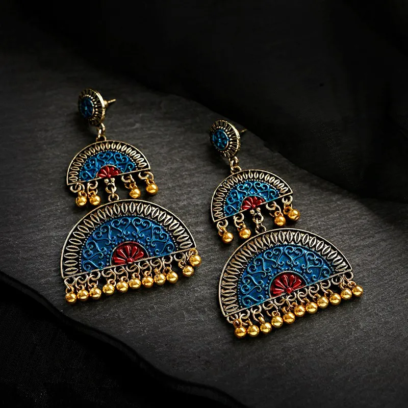 Этнические геометрические индийские джумка Золотые сережки с кисточками племя