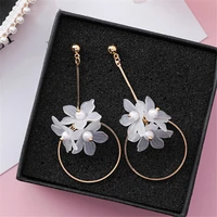 fashion orchid petals tassel earrings temperament contracted acrylic long earrings metal round petals stud earrings for women