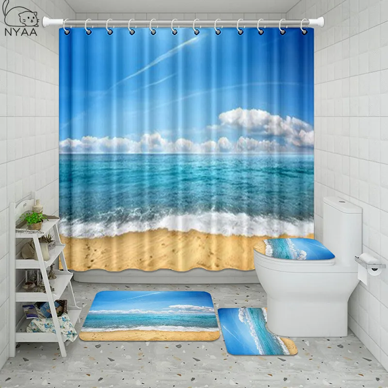 Vixm синий морской пейзаж ванная комната водонепроницаемый набор занавесок для