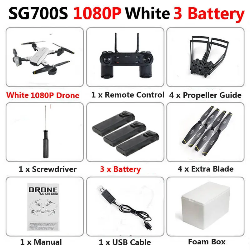 White 1080P 3b Foam SG700-S Профессиональный складной Дрон с двойной камерой 1080P 720P 4K WiFi FPV широкоугольный оптический поток RC Квадрокоптер вертолет - Цвет: White 1080P 3b Foam