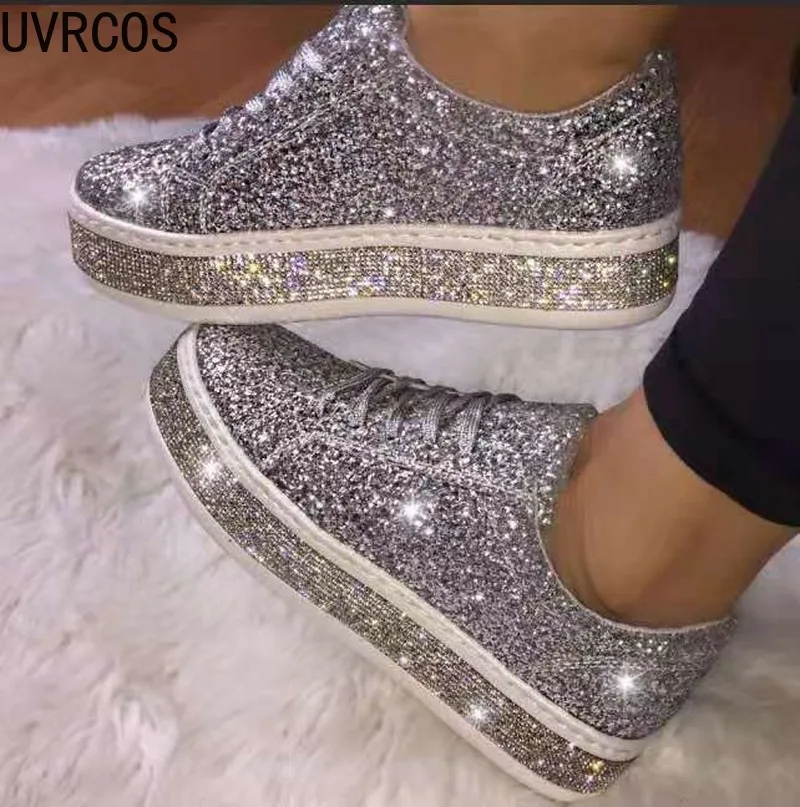 

Spring Shoes Ladies Crystal Loafers Zipper Embossed Leather Ladies Sequin Fashion Women Shoes 2020