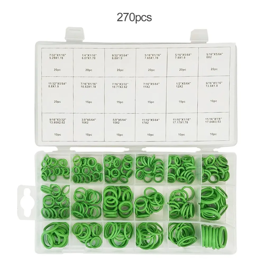 

270PCS Rubber O Ring Wear Resistant Oil Seal Green Gaskets For Air Cylinder Valve Car Chemical Pipeline Carrier Roller