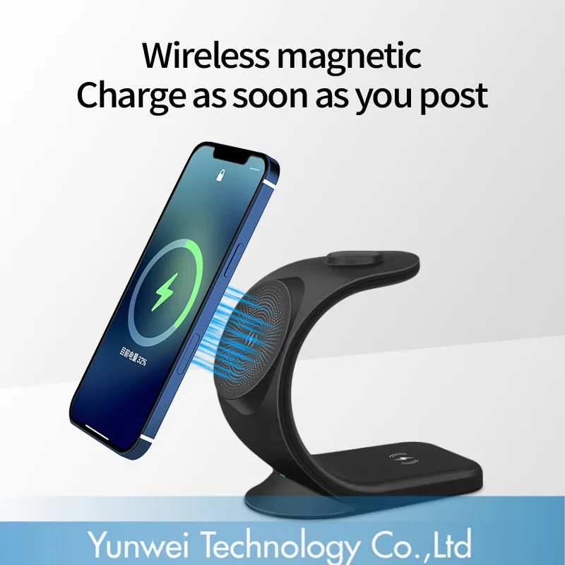 

Новое поступление, магнитное Беспроводное зарядное устройство 3-в-1 для iphone 13 Pro/13/12, часы, наушники