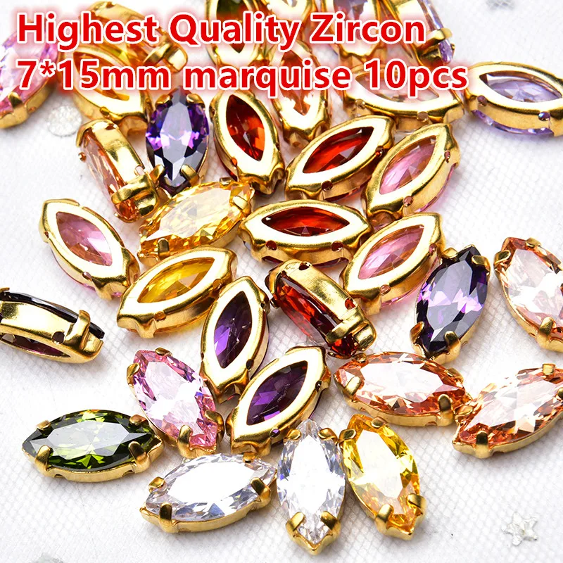 Стразы Zicron высшего качества 7*15 мм маркизный камень с золотым когтем свадебное
