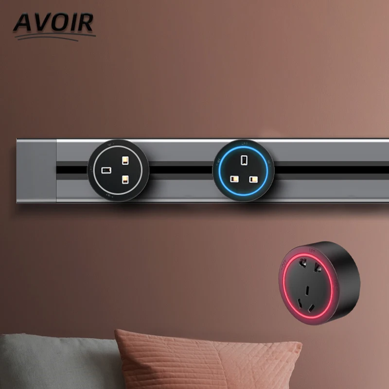 

Avoir Electrical Track Sockets Surface Hidden Wall Home Kitchen Meeting Table Multi-function Outlets Standard With LED Plugs