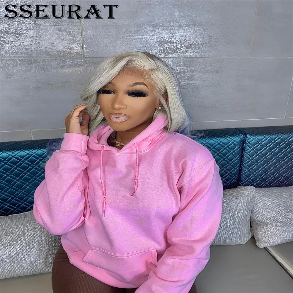 

SSEURAT Women Autumn Long Sleeve Loose Hoodies Casual Solid Sport Sweatshirt