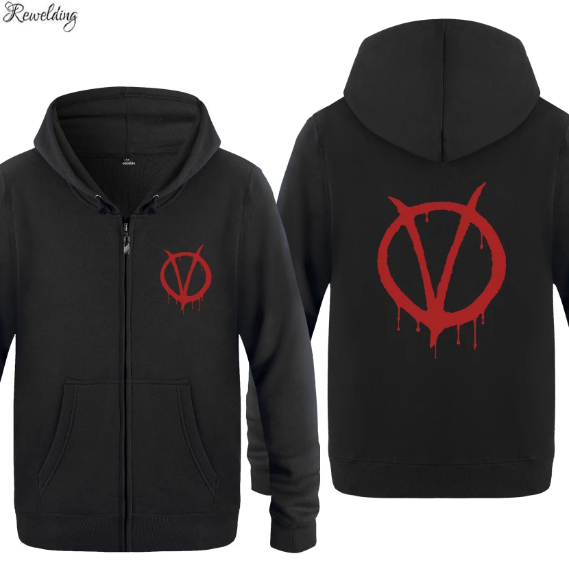 

V for Vendetta», кофты с капюшоном на темы фильмов для мужчин модная мужская футболка с длинным рукавом из флиса на молнии куртки кардиганы Толсто...