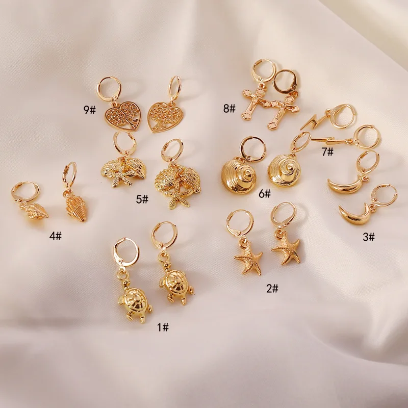 

HANGZHI 2021 NEW Starfish Shell Love Moon Geometric Metal Stud Earrings Female Personality Fashion All-match Stud Earrings