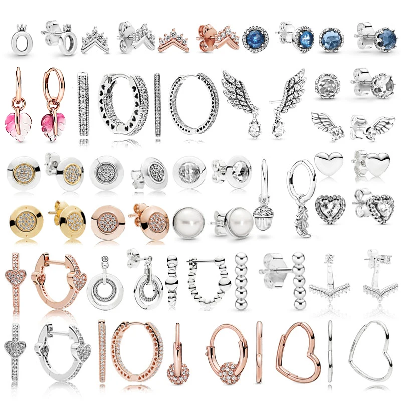 

High Quality 925 Sterling Silver pandora Fashion Earrings with Original Stenciled Wedding Party Evening Woman Jewelry Gift