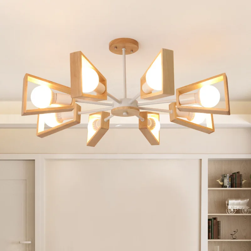 

European style simple living room log fan shape modern bedroom dining room wooden art creative decorative Pendant Lights WF1027