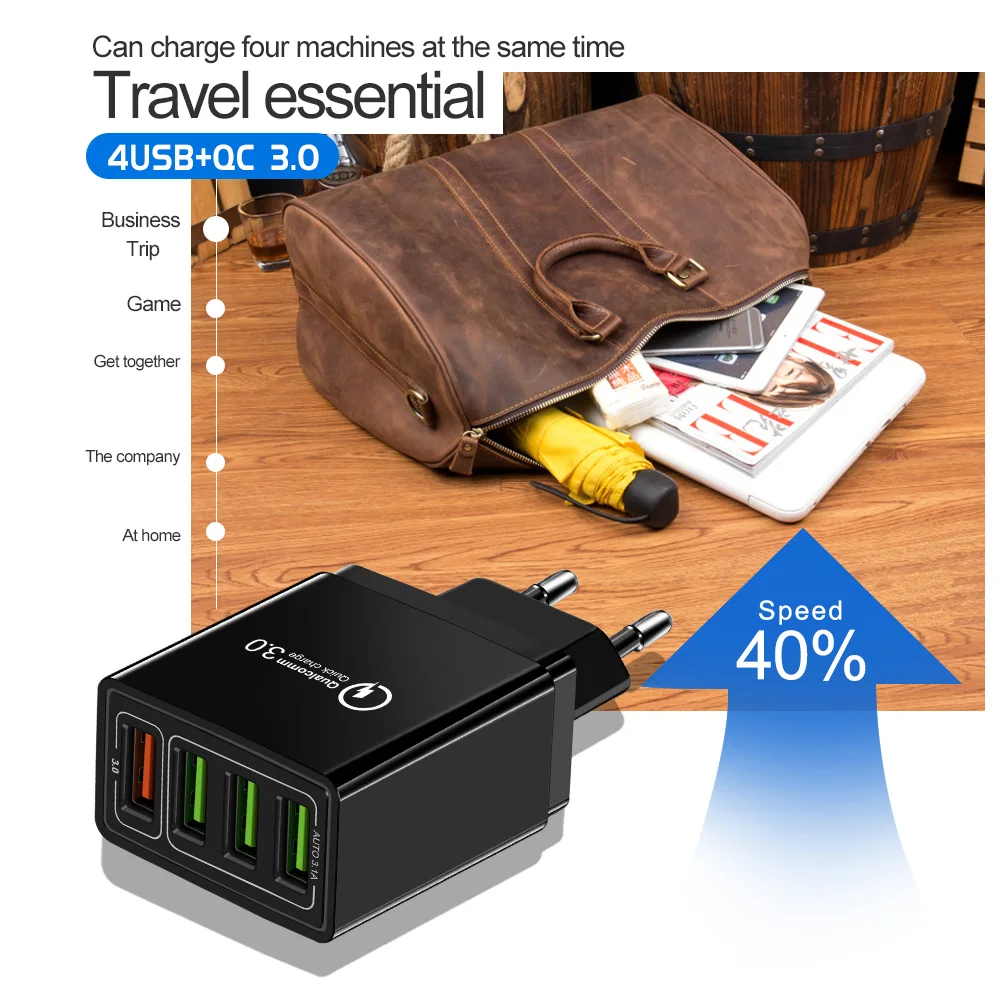 

3A USB fast quick Charger wall charger for i phone X MAX Hua wei Sum sung xiao mi EU US plug adapter Multi USB connection QC3.0