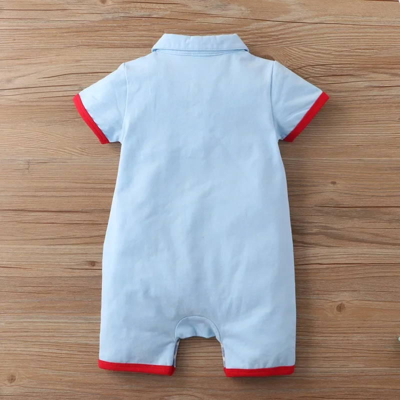 

New Summer Baby Boy Romper Cotton Lovely Cartoon Animal Embroidery Patchwork Short Sleeve Baby Jumpsuit Cool Baby Romper 0-18M