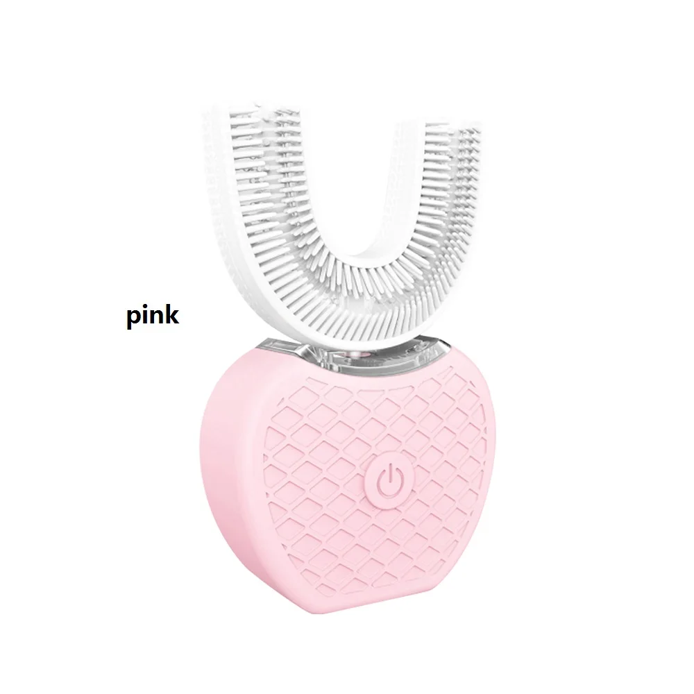 pink Интеллектуальная автоматическая звуковая электрическая зубная щетка на 360 градусов, u-образная зубная щетка, usb зарядка, отбеливание зубов, синий светильник - Цвет: pink
