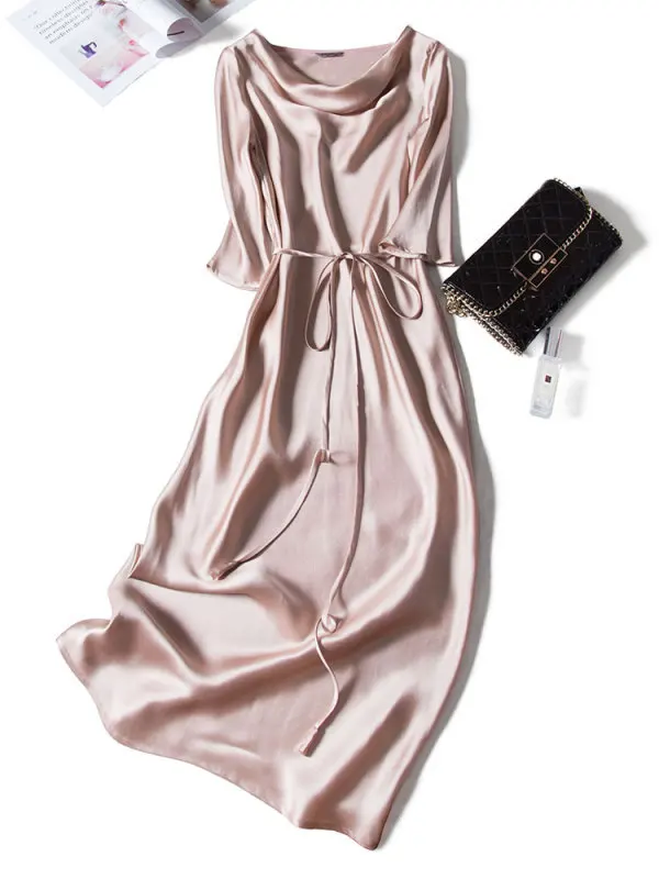 

Женское платье из натурального шелка Tcyeek, приталенное летнее платье средней длины, элегантная весенняя одежда 2020, винтажные вечерние плать...