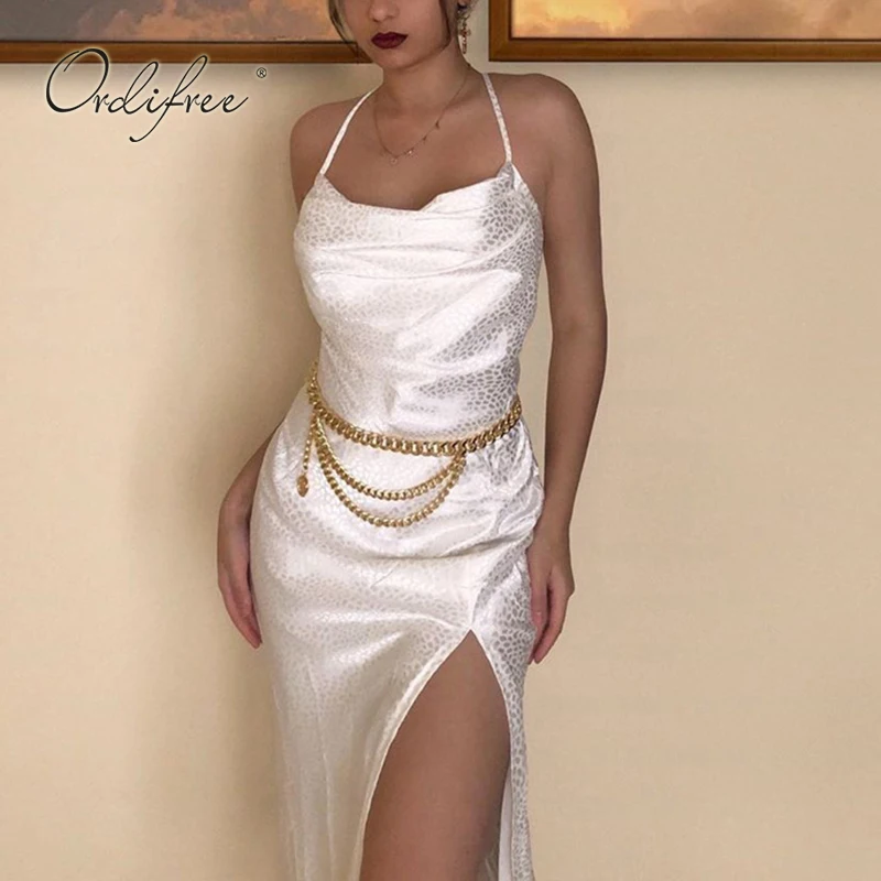 Женское вечернее платье Ordifree Белое Атласное Платье-комбинация в горошек на