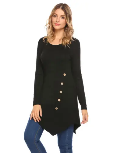 

New Arrival Fashion Womens Ladies Casual Long Sleeve Button Irregular T-Shirt Tops Blouse