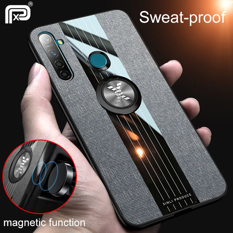 Для Realme 5 Pro Чехол Мягкий силиконовый палец кольцо держатель Ткань задняя крышка