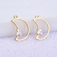 korean bracelet pendant electroplated real gold hollow out moon zirconium inlaid pendant earrings small pendant