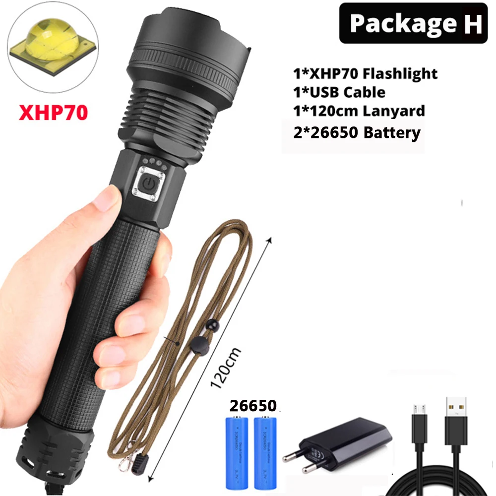 Самый мощный XHP90 светодиодный фонарь XLamp Zoom фонарь XHP70.2 USB Перезаряжаемый тактический фонарь для кемпинга и охоты - Испускаемый цвет: H