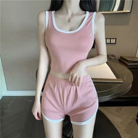 ladies summer sports shorts female two piece suit yoga fitness running sports pants 3 points wide leg casual shorts female