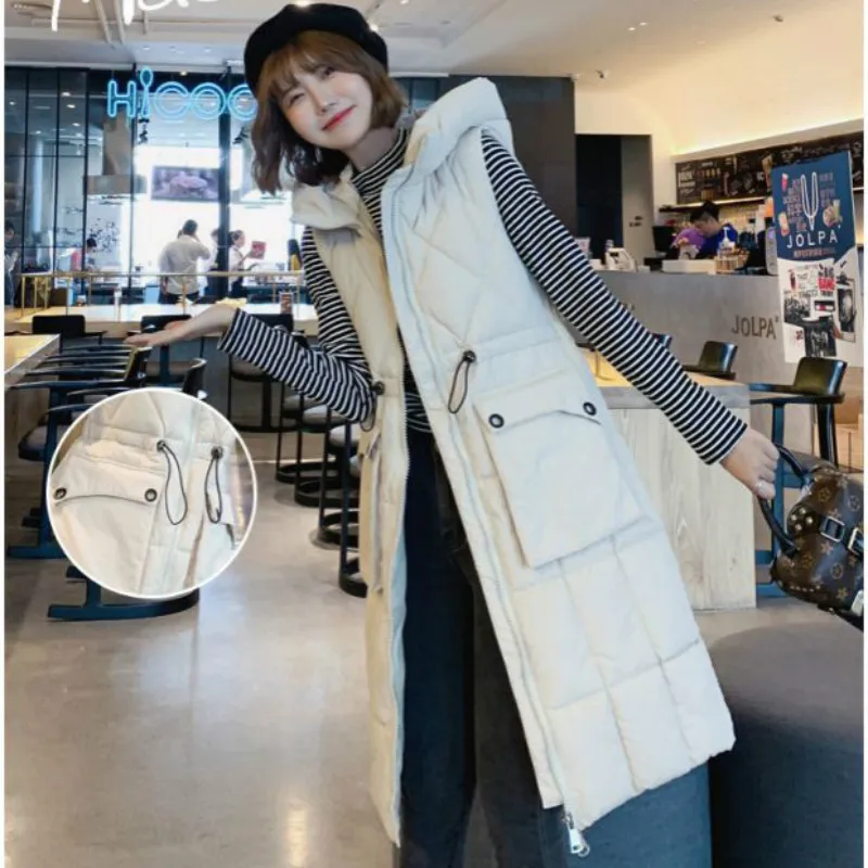 YASUGUOJI женская зимняя Пальто без рукавов жилет с капюшоном Женская Slim Fit карманы