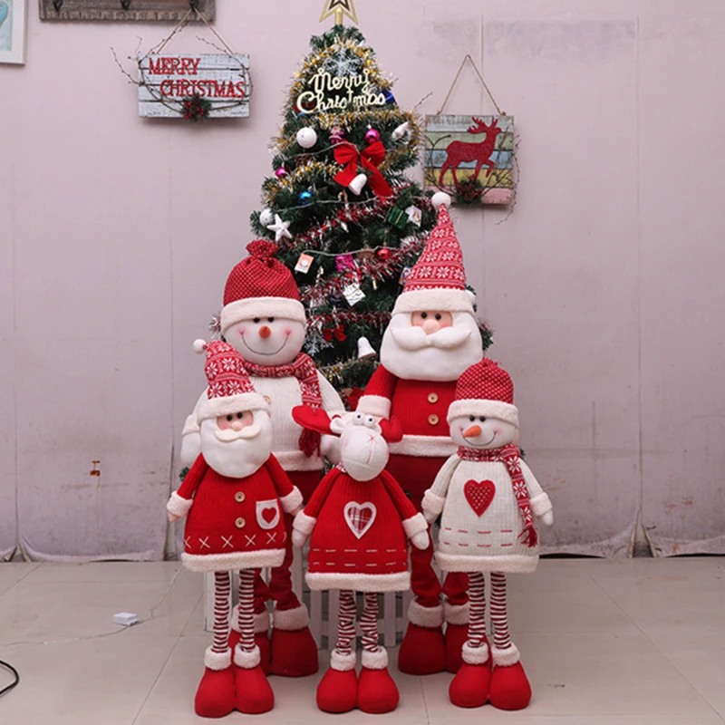 Mu&ntilde;ecos de Navidad retr&aacute;ctiles para ni&ntilde;os, figuritas de Pap&aacute; Noel, mu&ntilde;eco de nieve, alce, regalo de Navidad, adorno rojo para &aacute;rbol de Navidad-2