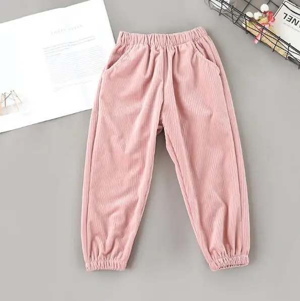 pink Новинка года; сезон осень-зима; Детские однотонные хлопковые длинные брюки-шаровары вельветовые свободные брюки для девочек-подростков; леггинсы одежда для маленьких девочек; Y51 - Цвет: pink
