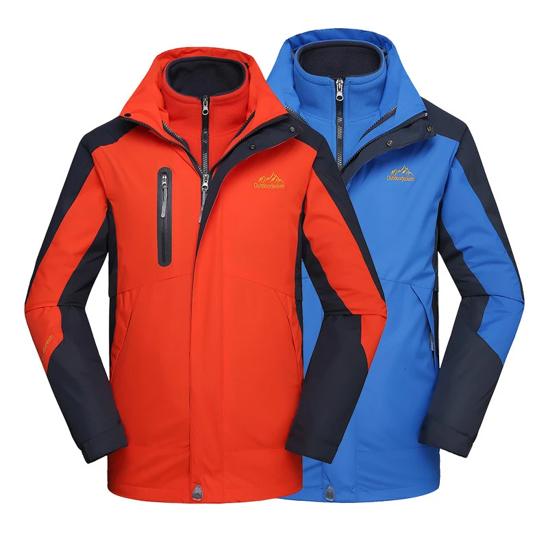 

2019 Outdoor Hiking Jacket Men Women Two-piece Hooded Detachable Plus Velvet Padded Windproof Cold Warm Mountaineering Skiing