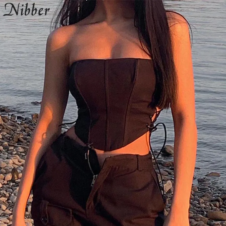 Короткий топ Nibber сексуальный клубный без бретелек с вырезами по бокам на