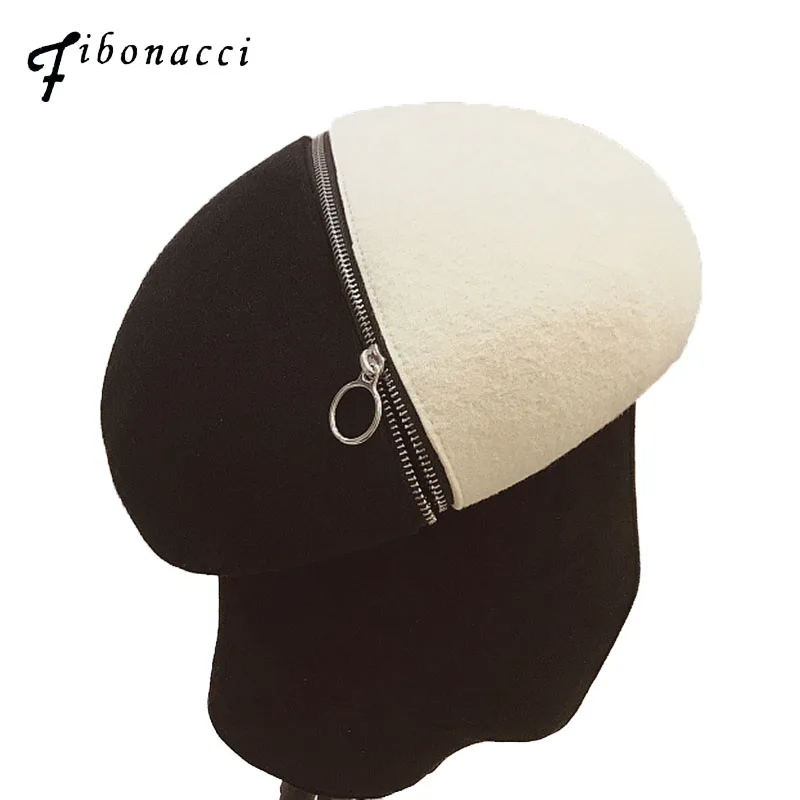 Новинка 2019 черная и белая женская фетровая шляпа Fibonacci в стиле пэчворк на молнии