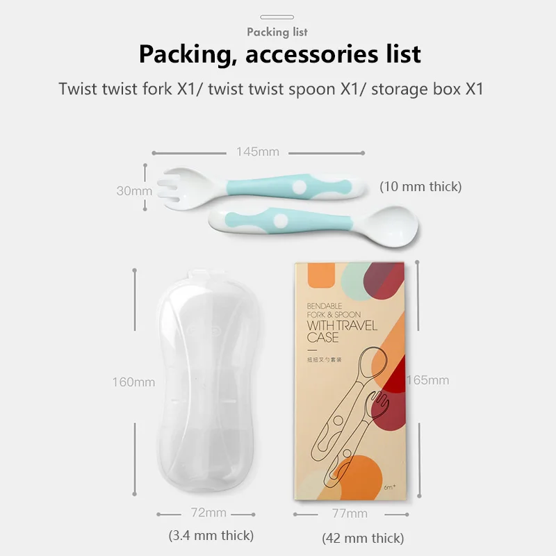 

2 Pcs Foldable Baby Fork Spoon Set Baby Toddler Kids Learning Tableware Children Utensils Cutlery With Storage Box Baby Gift
