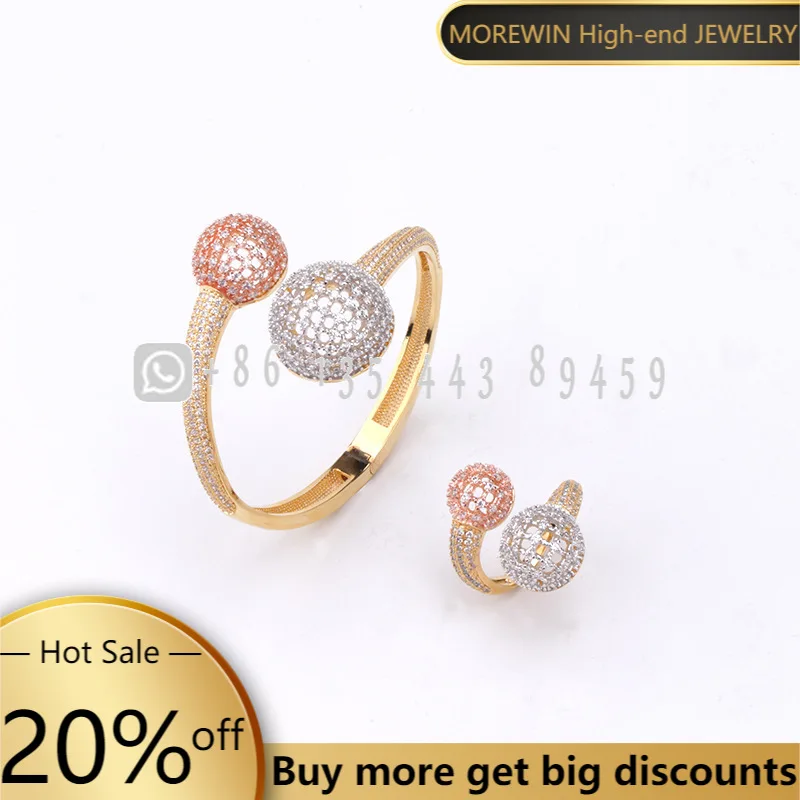 

New Personality Popular Full Inlaid Zircon Geometric Drop-shaped Bracelet Ring Three-color Electroplating Luxury Ladies Jewelry
