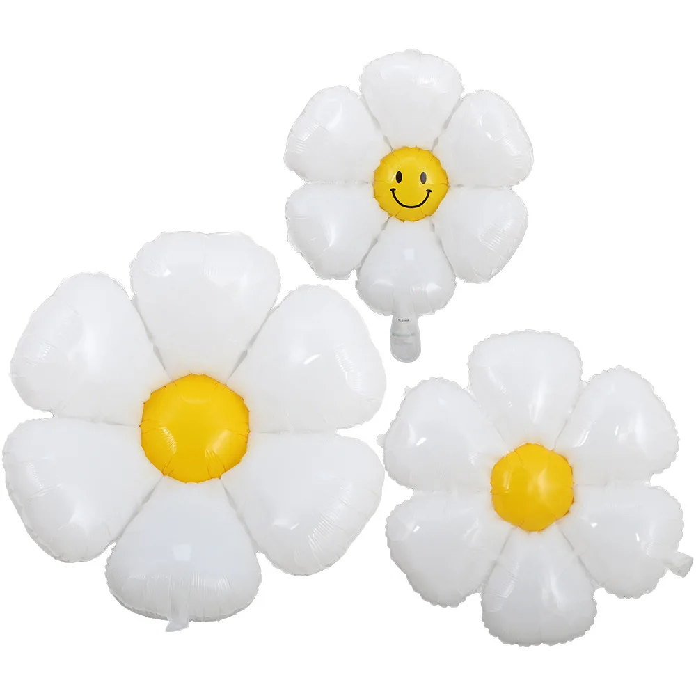 

Boy Girl Baby First Birthday Party Decoration Aluminum Smiley Daisy Balloons 3pcs Children Days Party Supply White