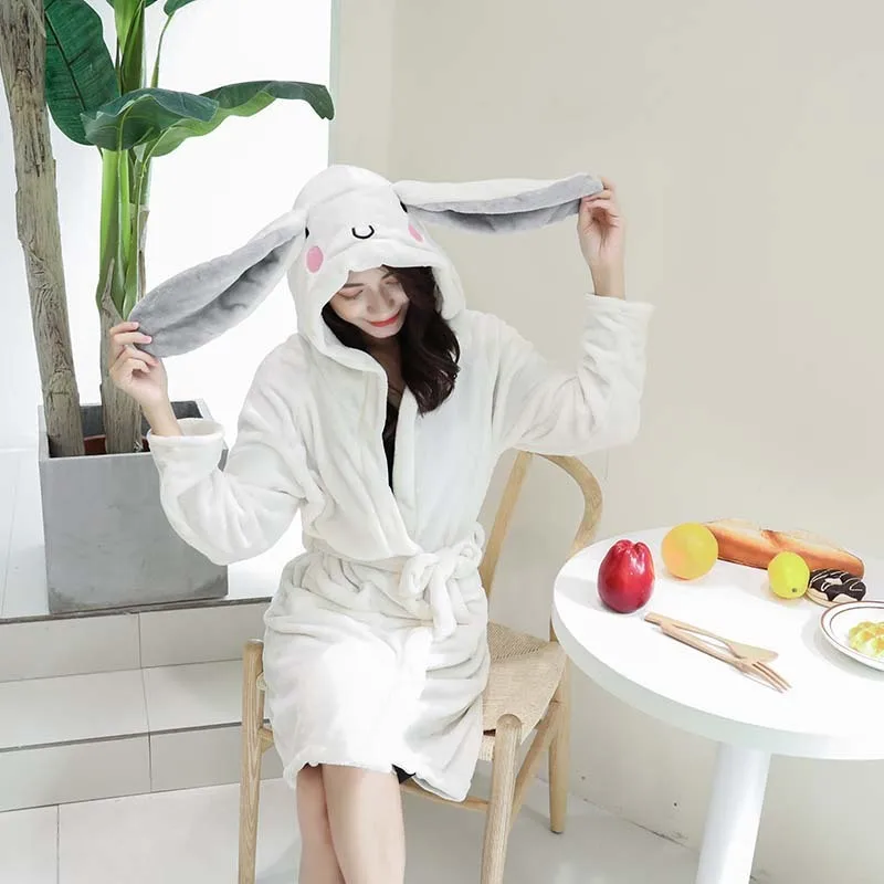 XIFER белый бархатный халат женский милый теплый Халат с капюшоном из мультфильма
