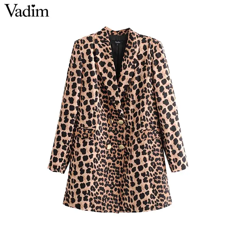 Женский блейзер с леопардовым принтом Vadim Повседневная Верхняя одежда карманами
