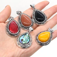 natural stone pendants water drop antique silver color lapis lazuli opal charms for jewelry making handmade necklace crafts