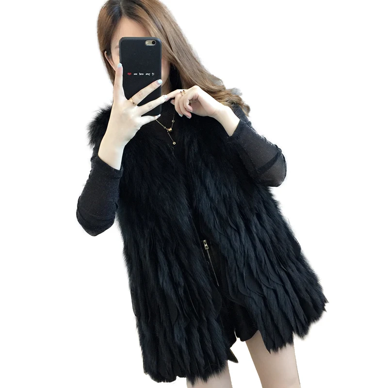 

Новинка 2020, бесплатная доставка, женский жилет из искусственного меха, вязаное пальто из лисьего меха, модный жилет черного цвета из натурального Лисьего меха