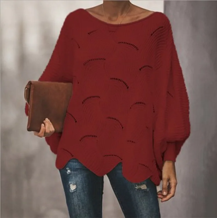 

Fashion Hollow Out Women Sweaters Femme Knitwear Sweaters Lantern Sleeve Casual O Neck Loose Ruffle Women Pullover Tops