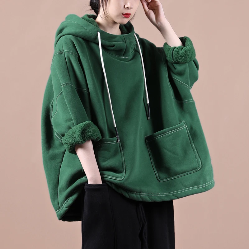 

SuperAen Autumn Winter New Plus Size Thickened Solid All Match Sweatshirt Women Plush Fashion Hooded