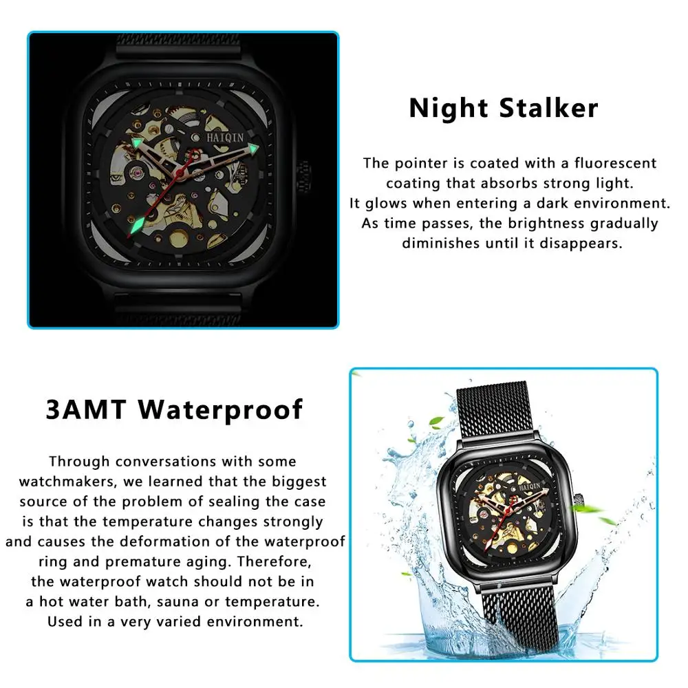 Часы наручные HAIQIN Мужские механические брендовые Роскошные повседневные