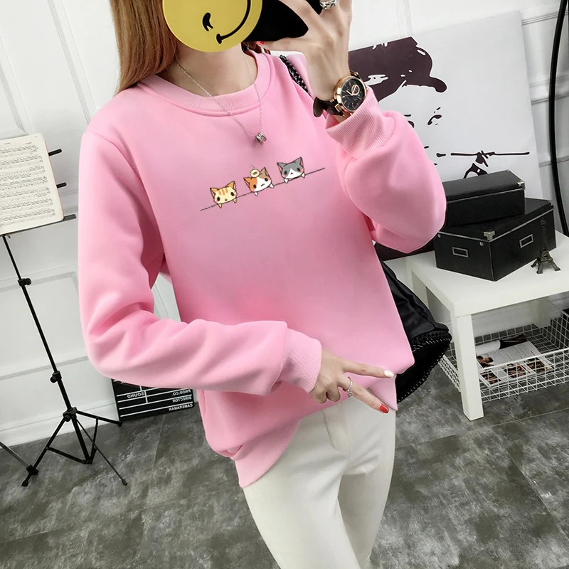 

Новинка 2019, осенне-зимние женские свитшоты, Повседневная Свободная теплая толстовка с длинным рукавом и круглым вырезом yy40