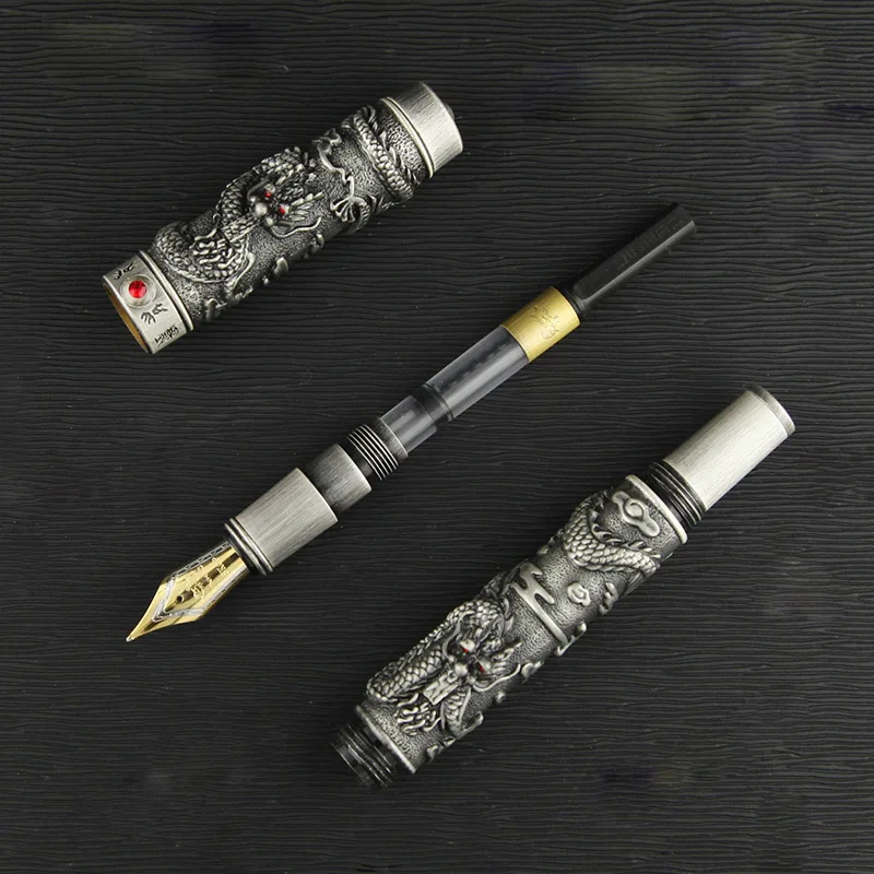 Jinhao Dragon перьевая ручка рельефная двойная золотистая классический металлический