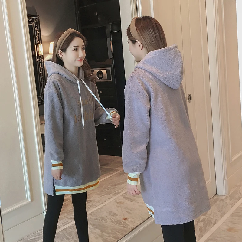 6551# бархатные теплые кашемировые толстовки с вышивкой для беременных больших размеров, свободная верхняя одежда для беременных женщин, Свитера для беременных
