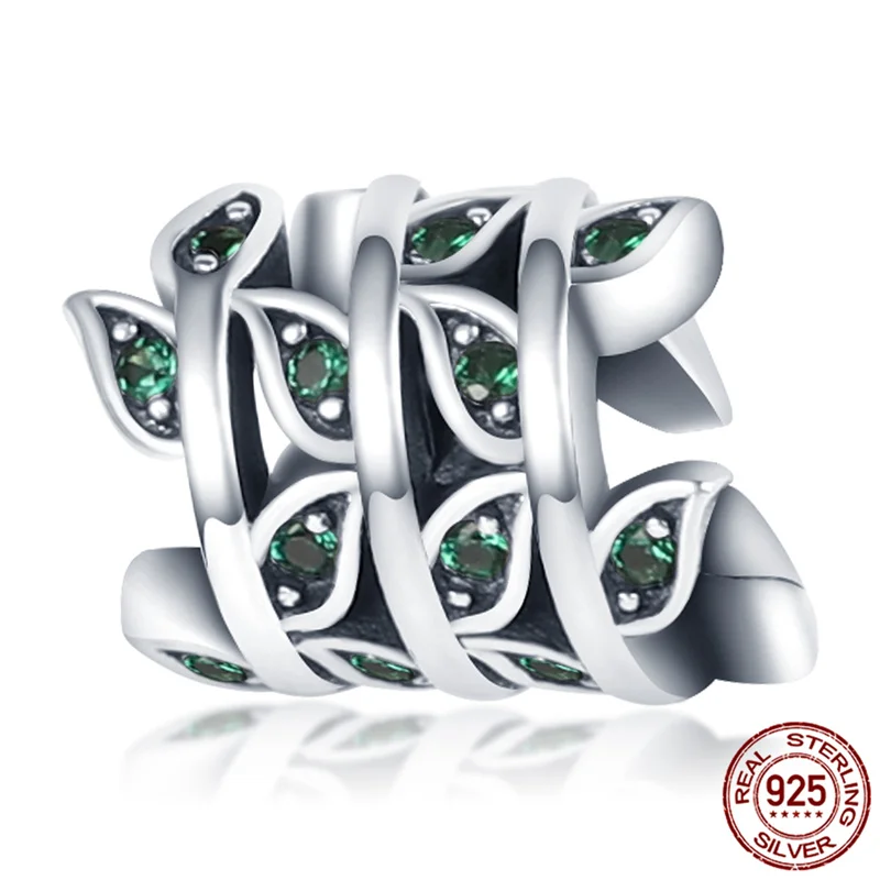 

Hot Sale 925 Sterling Silver Green Plant Twine Charm&Bead Fit Original 3mm Bracelet&Bangle Making Fashion DIY Jewelry For Women