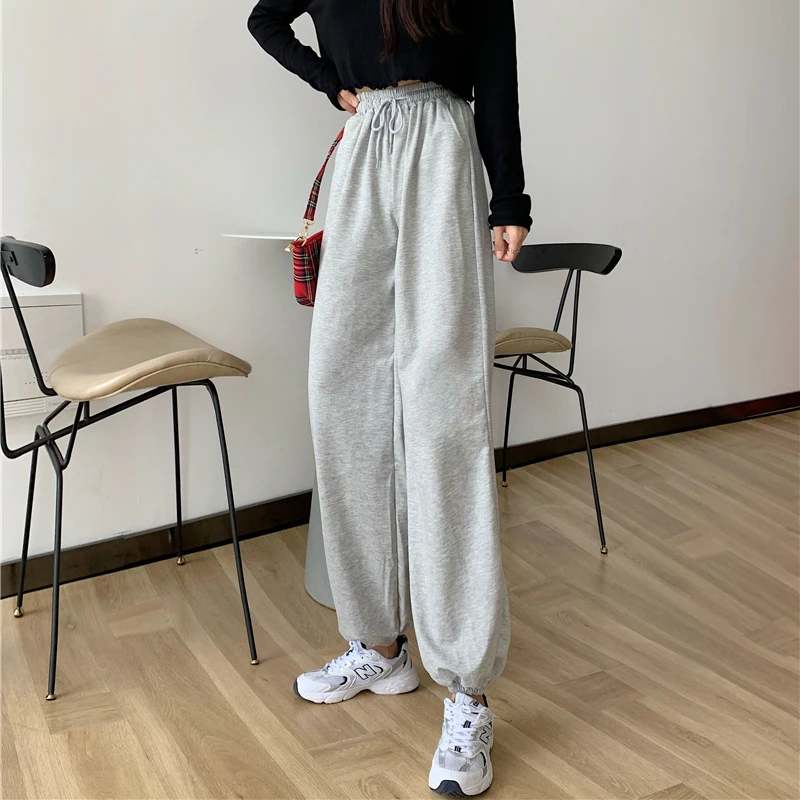 

Harajuku Women Harem Pants Casual Black Gray Elastic Waist Streetwear Female Sports Trousers W168