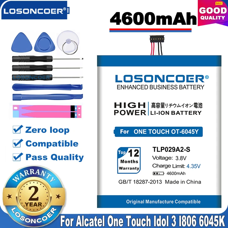 100% LOSONCOER 4600mAh TLP029A2 S для Alcatel One Touch Idol 3 Battery I806 TLp029AJ Pop 5 &quotOT 5025 6045Y|Аккумуляторы