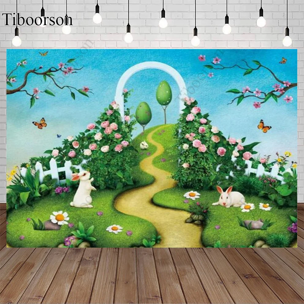 

Фон для Пасхальной вечеринки кролик зеленый путь Луг цветы Бабочка весенний фон декорации фоны