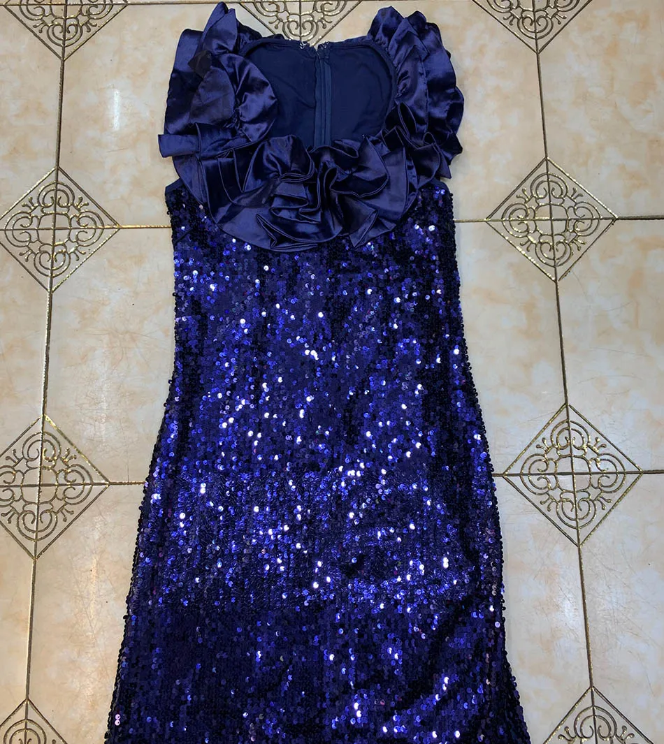 

High Quality 2021 Summer Women'S Sexy Sleeveless V-Neck Ruffled Sequined Long Dress Bodycon Celebrity Club Party Dress Vestidos