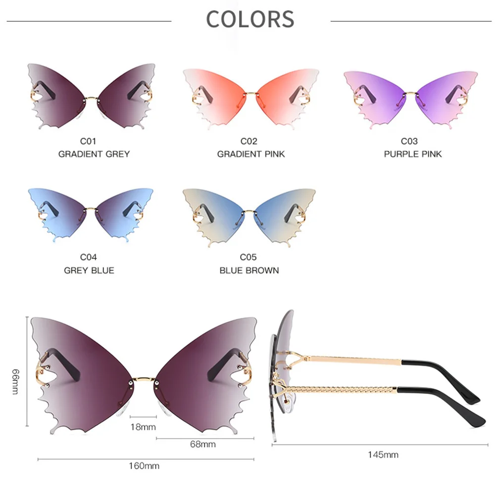 

2020 New Oversized Butterfly Sunglasses Women Brand Designer Fashion Rimless Cat Eye Sun Glasses Female Gradient Eyewear UV400
